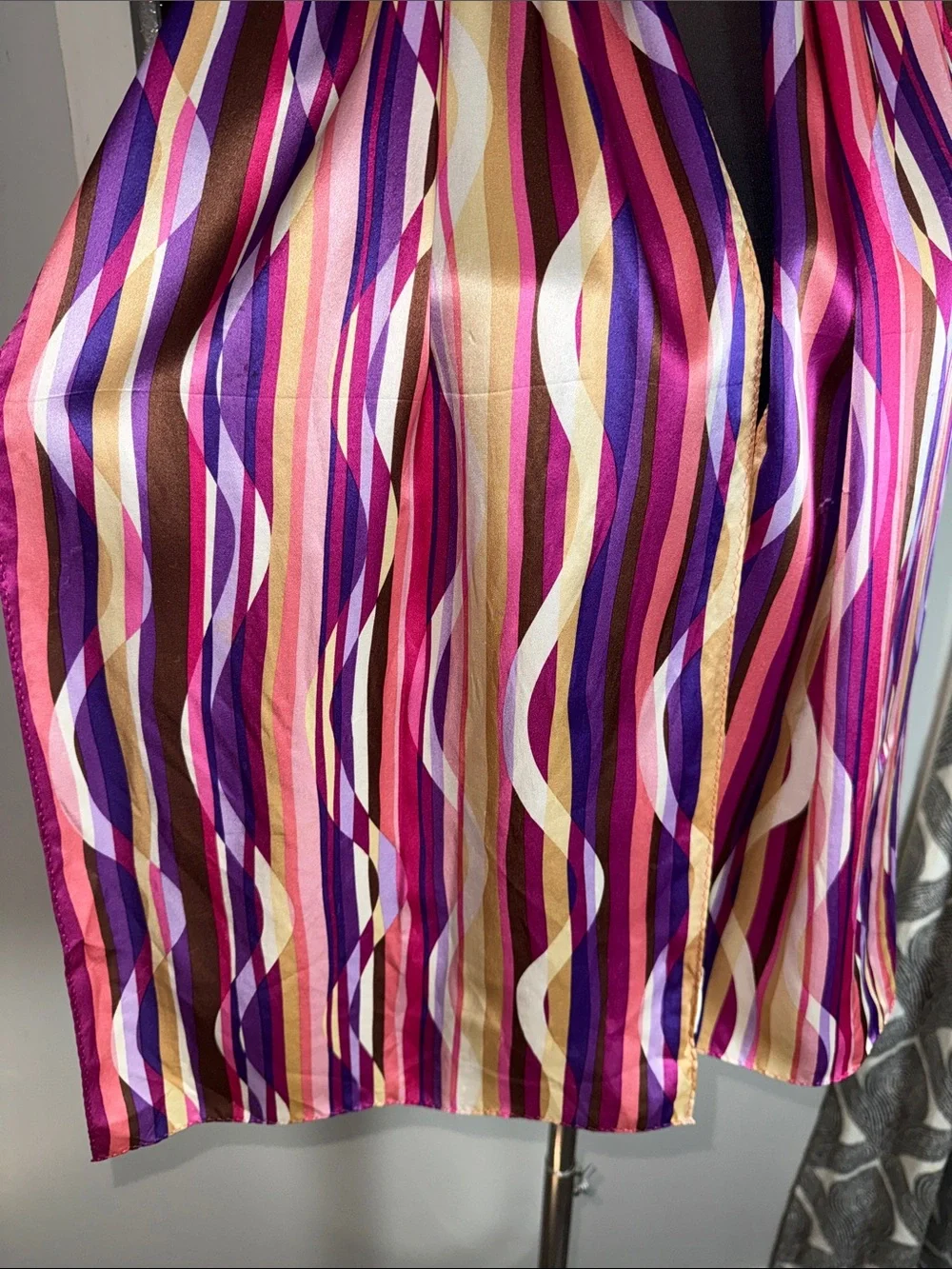 Talbots 100% Silk Wavy Stripe Oblong Scarf – Vibrant Purple & Pink
